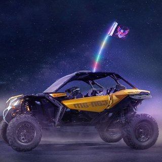 1 PC 4 FT Luz de Cola, Control Remoto APP y RF Luz de Cola LED, Luz de Cola Iluminada RGB en Espiral 360° Impermeable con 2 Banderas, para UTVs, ATVs, Motocicletas, RZR, Can-am, Camiones, Off-road...