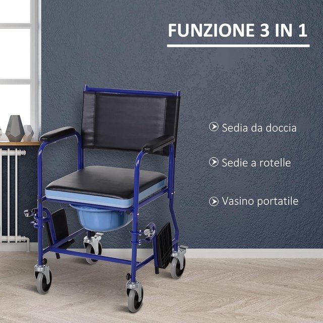 Silla de Ruedas de Baño con Vaso Extraíble en Tubos de Hierro y PVC 87 x 57 x 92 cm