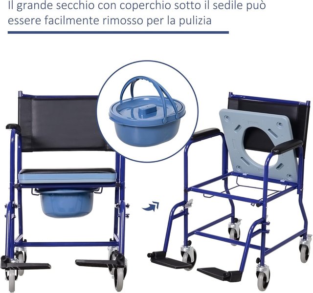 Silla de Ruedas de Baño con Vaso Extraíble en Tubos de Hierro y PVC 87 x 57 x 92 cm