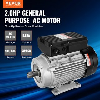 Motor Eléctrico de 1.5KW 1400 rpm, AC 220~240V 9.85A, 90L, Marco B34, Motor de Compresor de Aire Monofásico, Eje Con Diente de 24mm, Rotación CW/CCW para Maquinaria Agrícola y Equipos Generales
