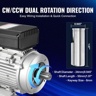 Motor Eléctrico de 1.1KW 1400 rpm, AC 220~240V 7.5A, Marco 90S, B34, Motor de Compresor de Aire Monofásico, Eje Con Diente de 24mm, Rotación CW/CCW para Maquinaria Agrícola y Equipos Generales
