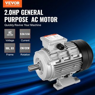Motor Eléctrico de 1.5KW 3000 rpm, AC 230V/400V 9.5A/3.5A, 90L, Marco B3, Motor de Compresor de Aire 3-Fases, Eje Con Diente de 24mm, Rotación CW/CCW para Maquinaria Agrícola y Equipos Generales