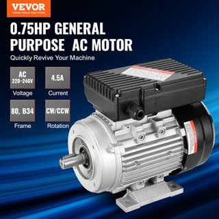 Motor Eléctrico de 0.55KW 1400 rpm, AC 220~240V 4.5A, Marco 80, B34, Motor de Compresor de Aire Monofásico, Eje Con Diente de 19mm, Rotación CW/CCW para Maquinaria Agrícola y Equipos Generales