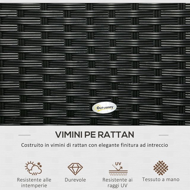 Baúl De Jardín De Ratan Y Acero, Contenedor De Exterior Con Tapa 95X60X53Cm, Negro