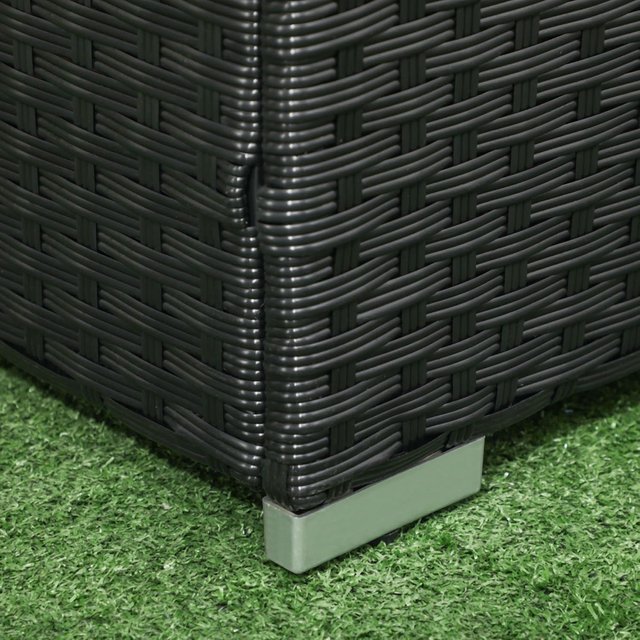 Baúl De Jardín De Ratan Y Acero, Contenedor De Exterior Con Tapa 95X60X53Cm, Negro
