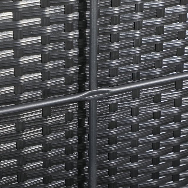 Baúl De Jardín De Ratan Y Acero, Contenedor De Exterior Con Tapa 95X60X53Cm, Negro