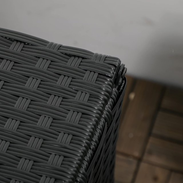 Baúl De Jardín De Ratan Y Acero, Contenedor De Exterior Con Tapa 95X60X53Cm, Negro