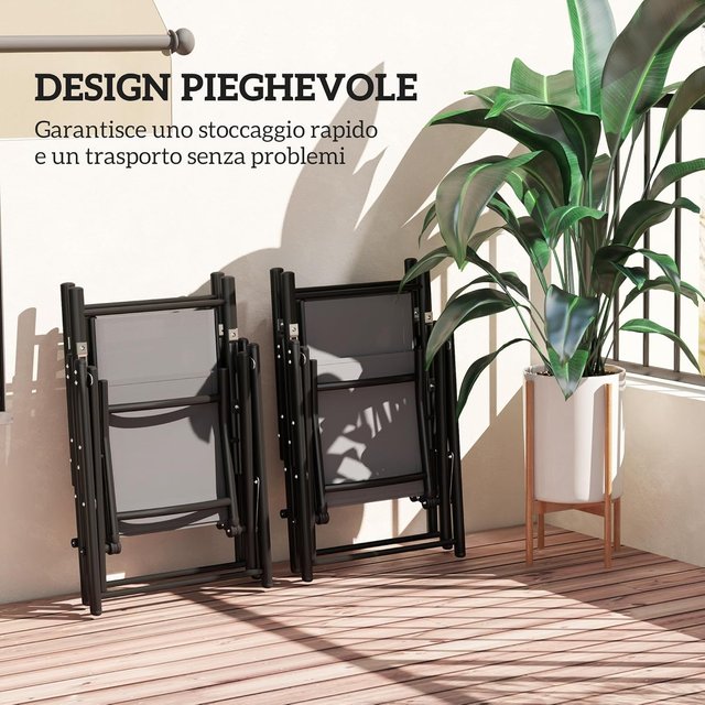 Set de 4 Sillas de Jardín Plegables y Transpirables con Brazos, Sillas Plegables para Exterior en Acero y Poliéster, Capacidad Máxima 120 Kg, 56X69X106 Cm, Gris