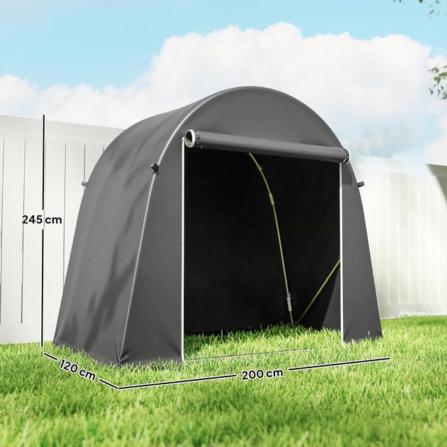 Garaje de Bicicletas para Exterior Almacenamiento Impermeable con Entrada con Cremallera, Toldo de Garaje para Bicicletas y Herramientas en Metal Galvanizado y Tela PE, 245X120X200 Cm, Gris Oscuro