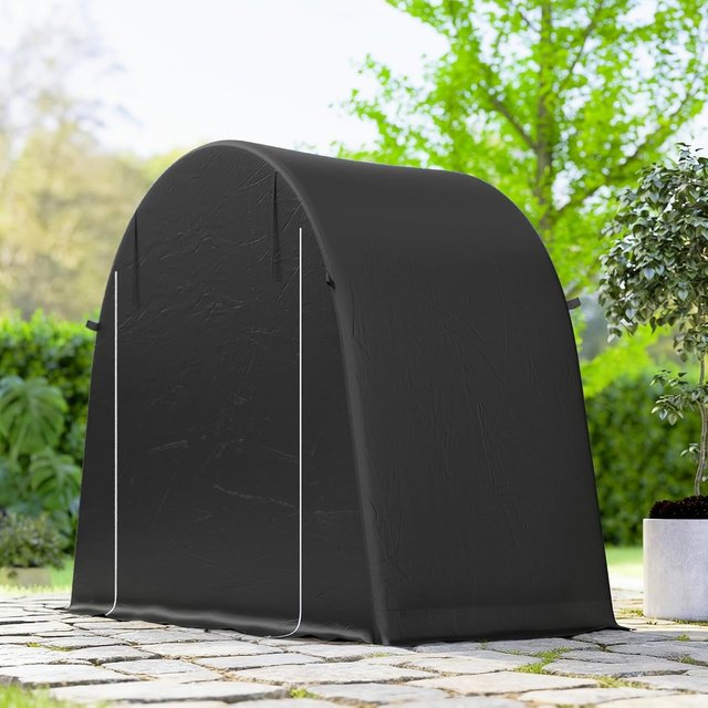 Garaje de Bicicletas para Exterior Almacenamiento Impermeable con Entrada con Cremallera, Toldo de Garaje para Bicicletas y Herramientas en Metal Galvanizado y Tela PE, 245X120X200 Cm, Gris Oscuro