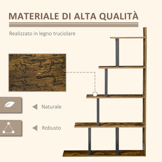 Librería Antivuelco Estilo Industrial, Estante Vintage Con 5 Estantes en Aglomerado, 102X30X160Cm