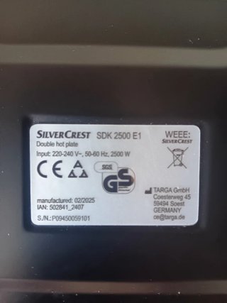 Placa de cocción doble SDK 2500 E1