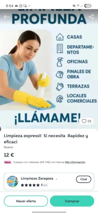 Se ofrecen servicios de limpieza de hogares, pisos