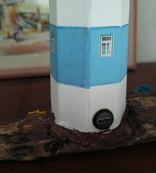 Faro decorativo legno mare bianco azzurro