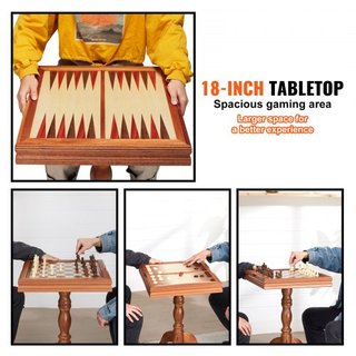 Juego de Mesa 3 EN 1 de Ajedrez, Damas y Backgammon, Mesa de Ajedrez de Madera Premium de 18 Pulgadas, Conjunto de Muebles de Juego Deluxe, Regalo de Juego de Mesa de Ajedrez para Juegos de Mesa e...