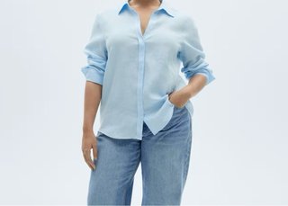 Camisa mujer 100% Lino Azul Nueva