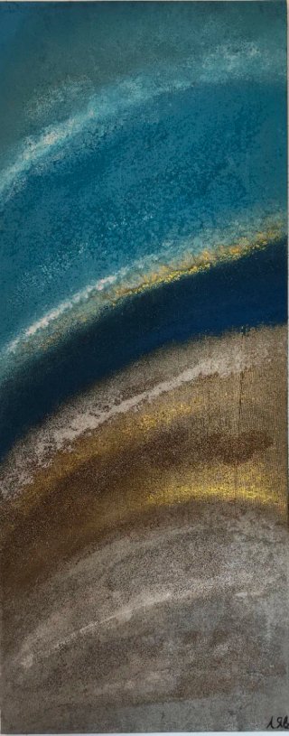 Cuadro abstracto texturizado playa azul y dorado