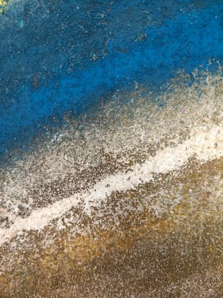 Cuadro abstracto texturizado playa azul y dorado