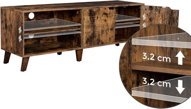 Mueble TV para Televisor de Hasta 60 Pulgadas, Armario para TV con 2 Puertas, Estantes Ajustables, Largo 140 Cm, para Sala de Estar, Dormitorio, Marrón Vintage LTV027X01