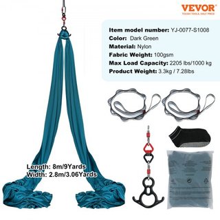 Columpio de Seda Aérea y Yoga, 8.7 Yardas, Kit de Hamaca de Yoga Aéreo con Tela de Nylon de 100gsm, Hardware de Rigging Completo y Guía de Configuración Fácil, Vuelo Antigravedad para Todos los Ni...