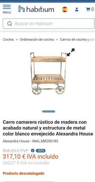 Camarera de madera y metal. Nueva