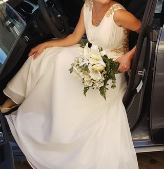 Vestido de Novia Marfil Encaje Dorado