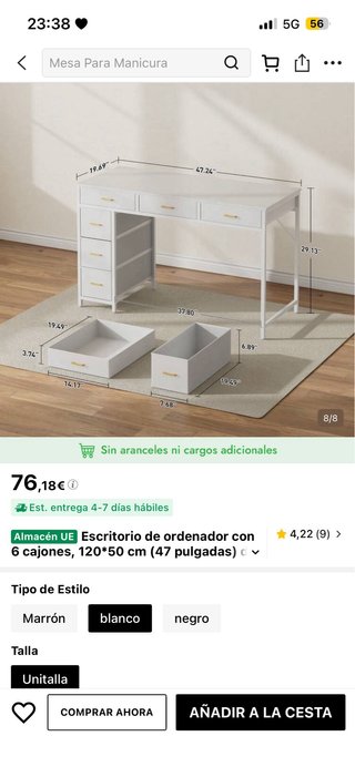 Escritorio blanco madera y metal