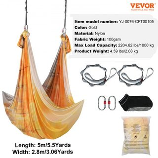 Hamaca y Columpio de Yoga Aéreo, 5.5 Yardas, Kit de Inicio de Yoga Aéreo con Tela de Nylon de 100gsm, Hardware de Rigging Completo y Guía de Configuración Fácil, Vuelo Antigravedad para Todos los ...