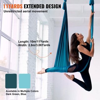 Columpio de Seda Aérea y Yoga, 11 Yardas, Kit de Hamaca de Yoga Aéreo con Tela de Nylon de 100gsm, Hardware de Rigging Completo y Guía de Configuración Fácil, Vuelo Antigravedad para Todos los Niv...