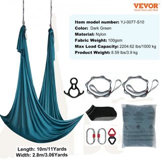 Columpio de Seda Aérea y Yoga, 11 Yardas, Kit de Hamaca de Yoga Aéreo con Tela de Nylon de 100gsm, Hardware de Rigging Completo y Guía de Configuración Fácil, Vuelo Antigravedad para Todos los Niv...