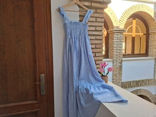 Vestido largo cuadros azul