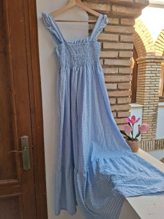 Vestido largo cuadros azul