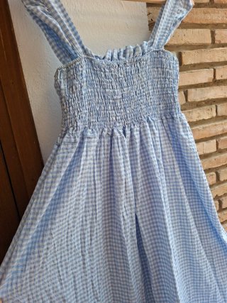 Vestido largo cuadros azul