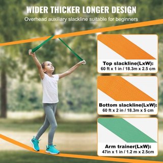 Kit de Slackline con Línea de Entrenamiento, Equipo de Slackline para Jardín de 18.29 m, Cuerda Tensa de Fácil Instalación para Niños y Adultos, Conjunto Completo de Slackline con Protectores de Á...