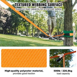 Kit de Slackline con Línea de Entrenamiento, Equipo de Slackline para Jardín de 18.29 m, Cuerda Tensa de Fácil Instalación para Niños y Adultos, Conjunto Completo de Slackline con Protectores de Á...