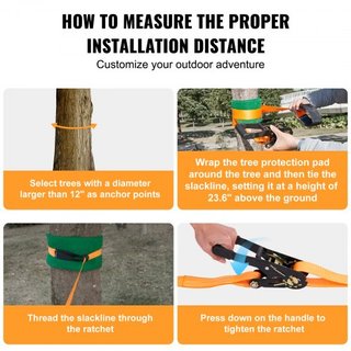Kit de Slackline con Línea de Entrenamiento, Equipo de Slackline para Jardín de 18.29 m, Cuerda Tensa de Fácil Instalación para Niños y Adultos, Conjunto Completo de Slackline con Protectores de Á...