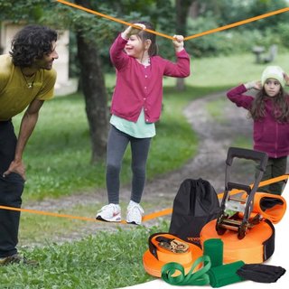 Kit de Slackline con Línea de Entrenamiento, Equipo de Slackline para Jardín de 18.29 m, Cuerda Tensa de Fácil Instalación para Niños y Adultos, Conjunto Completo de Slackline con Protectores de Á...