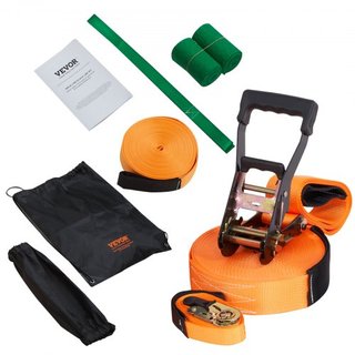 Kit de Slackline con Línea de Entrenamiento, Equipo de Slackline para Jardín de 18.29 m, Cuerda Tensa de Fácil Instalación para Niños y Adultos, Conjunto Completo de Slackline con Protectores de Á...