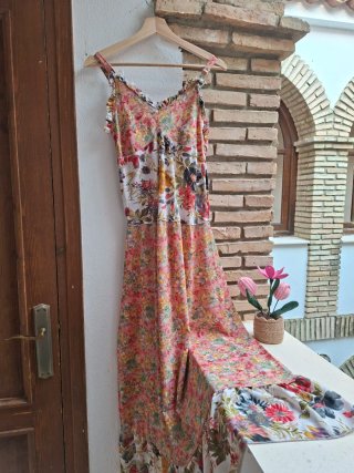 Vestido largo flores gasa