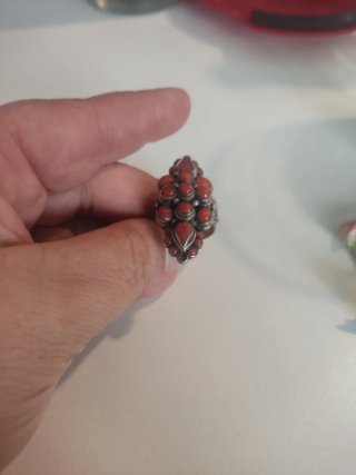 Anillo Antiguo Plata y Coral Rojo