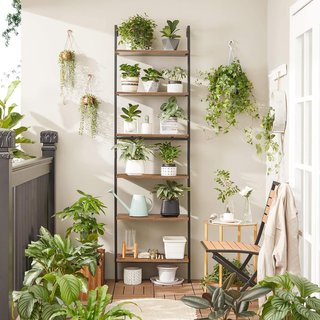 Estantería de Escalera, Contra Pared de 6 Estantes, para Sala de Estar, Oficina, Cocina, Dormitorio, 60 X 30 X 204,8 Cm, Industrial, Marrón Vintage y Negro LLS103B01