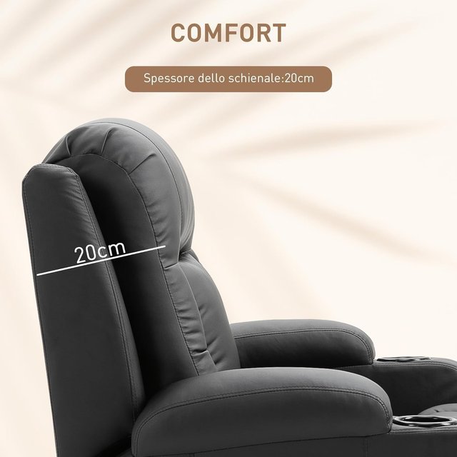 Sillón Masajeador Reclinable Manual, Sillón Relax Eléctrico Calentador Giratorio Con Balanceo, Portavasos, Control Remoto, Reposapiés, Bolsillos Laterales, en Piel PU, Negro