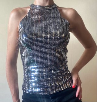 Top Zara lentejuelas plateadas Talla S