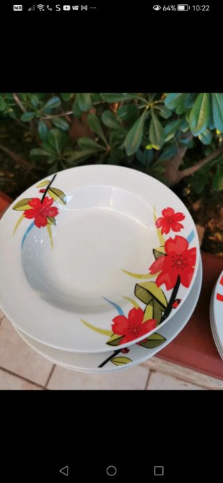 Set Piatti Porcellana Fiori Rossi e Gialli
