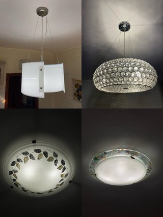 Lotto 4 Lampadari/Plafoniera Vetro Metallo