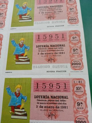 Billete Lotería Nacional 3 de enero 1981