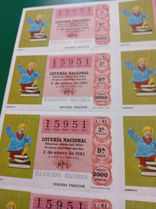 Billete Lotería Nacional 3 de enero 1981