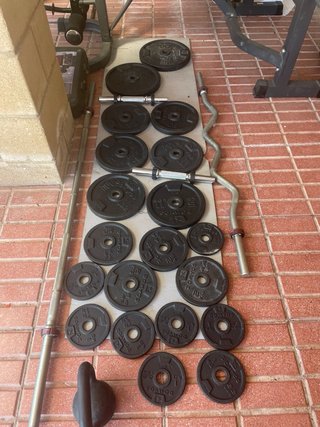 Banco Gimnasio + Barras + Pesas 20kg + Kettlebell