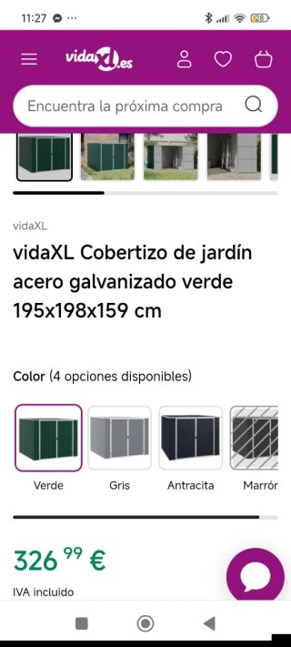 Cobertizo Jardín Acero Galvanizado VidaXL