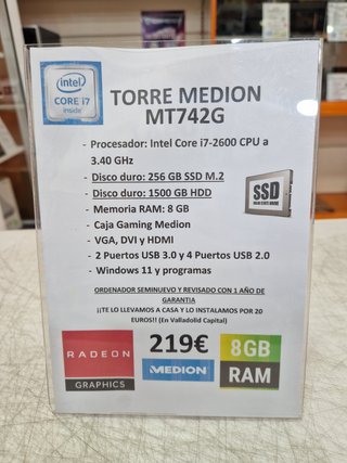 Torre Medion MT742G Intel Core i7 SSD 256GB